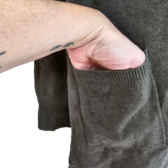 Pink Clover Womans size M Open front Olive Green Cardigan Sweater 2 Pocket NEW - Picture 3 of 8